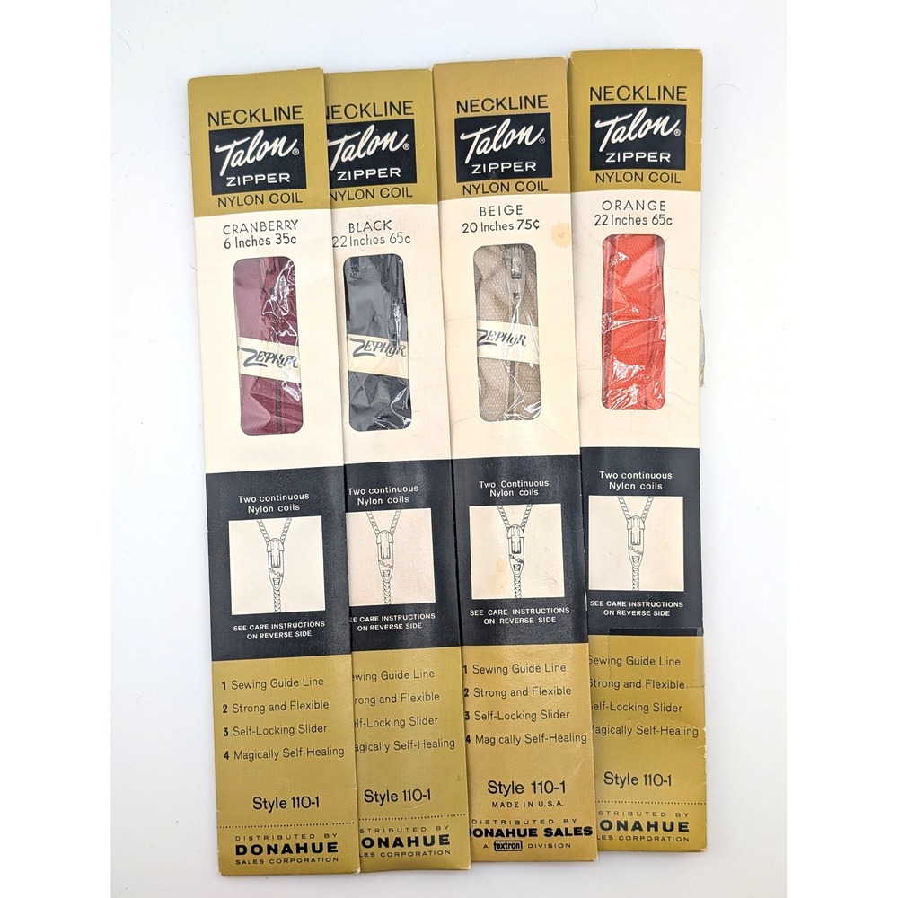 Vintage Talon Zephyr Nylon Coil Neckline Zippers NOS Sewing Supplies Lot